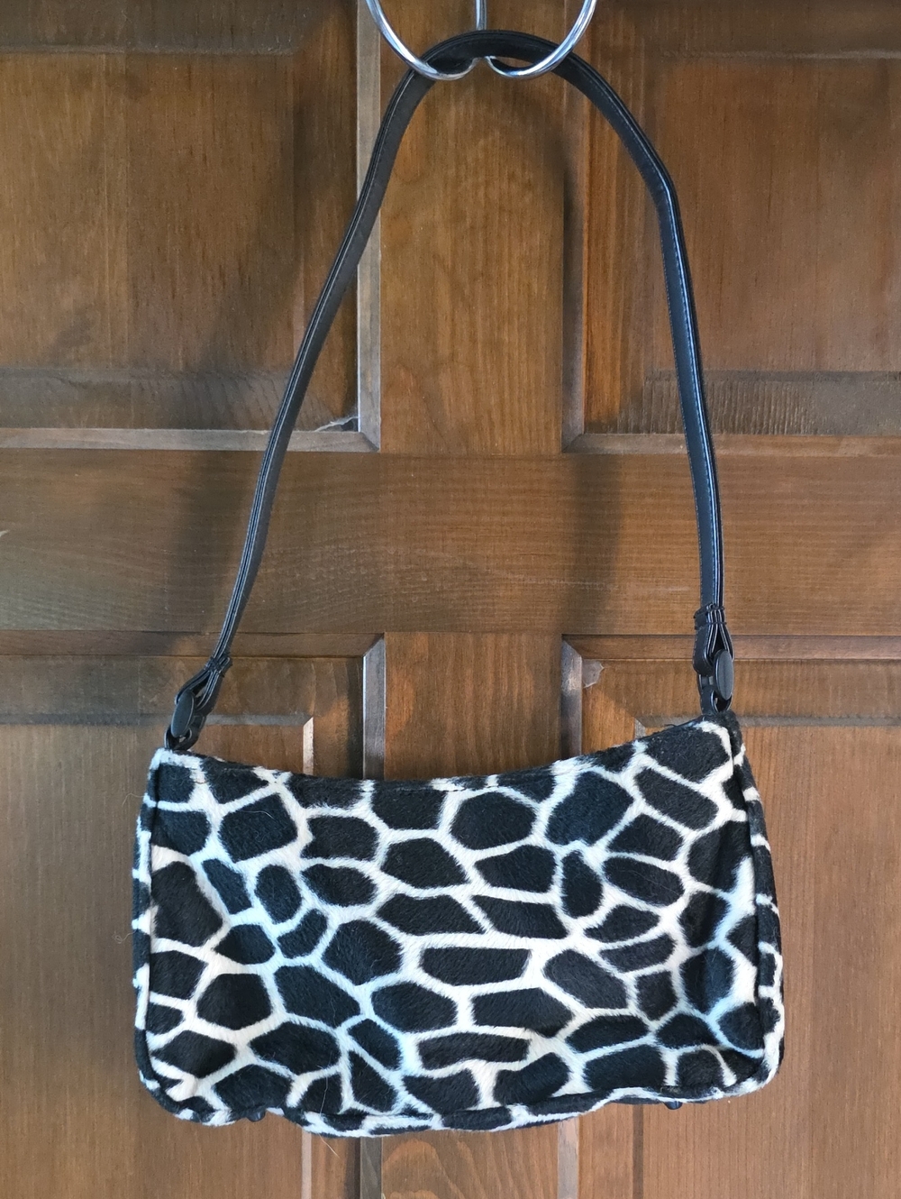 Vintage 90's Black & Beige Giraffe-Print Shoulder Bag Purse Pink Interior Lk NEW